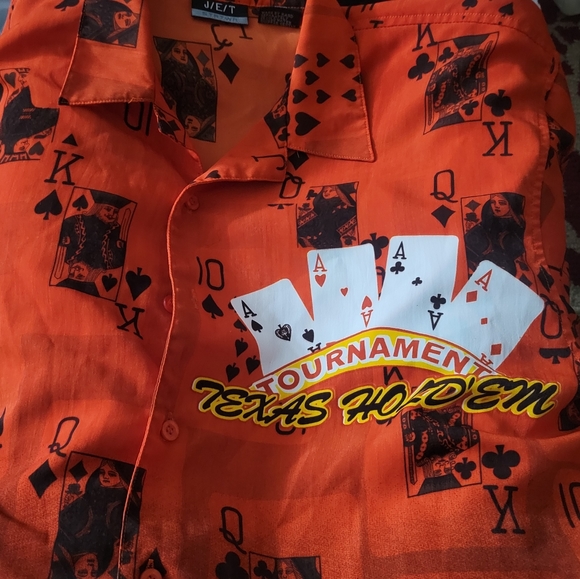 JET Streetwear Texas Hold Em Tourn Button Up Poker Short Sleeve Shirt Size Large - Picture 7 of 7
